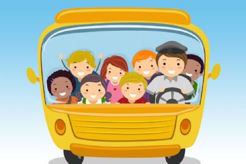 Pullmino giallo, all'interno è raffigurato un autista e dei bambini